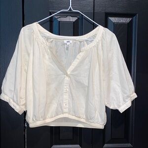 Aerie Cream 3/4 Sleeve Crop Blouse